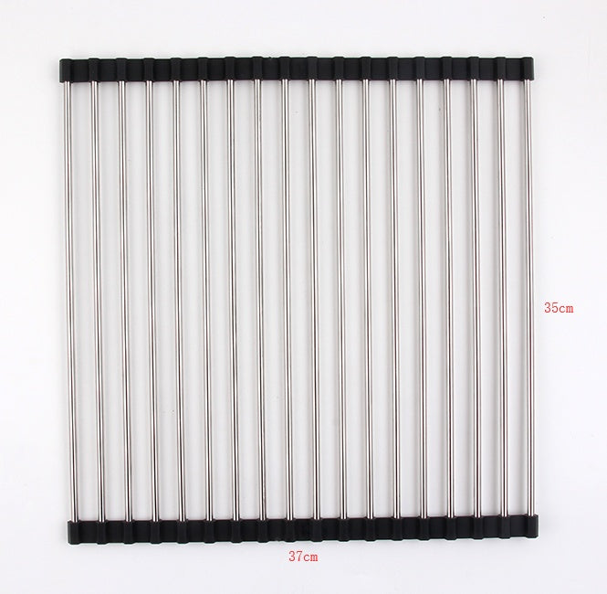 Folding Kitchen Drain Sink Rack – Stainless Steel Roll-Up Dish Drying Rack