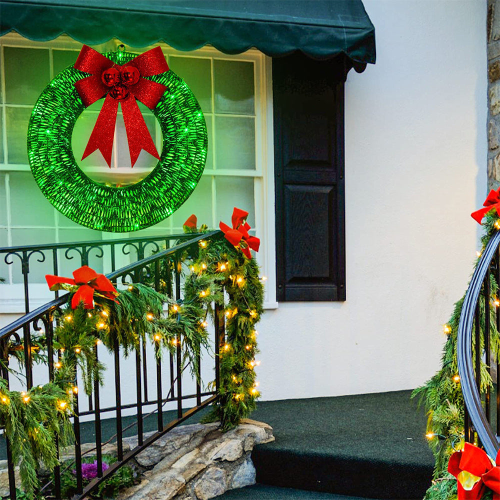 🎄 50cm LED Christmas Garland – Luminous Wreath with Big Bow for Door Décor CJ