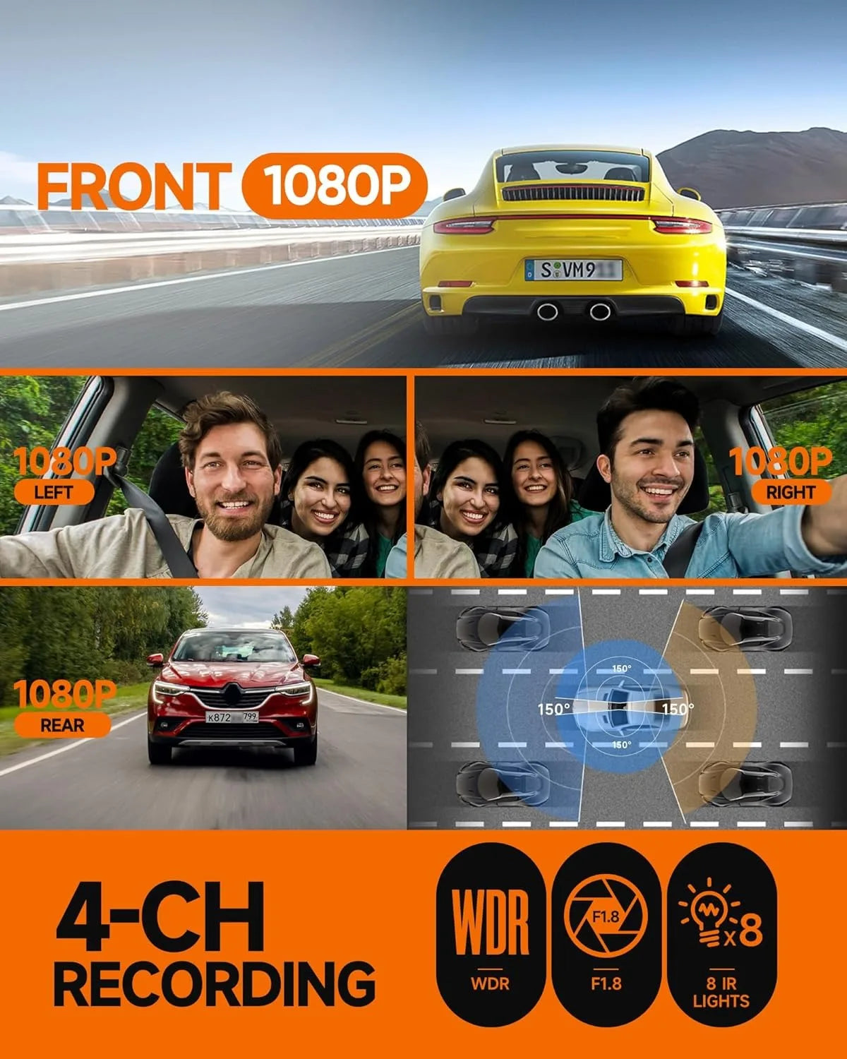 4CH WiFi Dash Cam – 360° Full HD Coverage with Night Vision & GPS - SmartPursue™